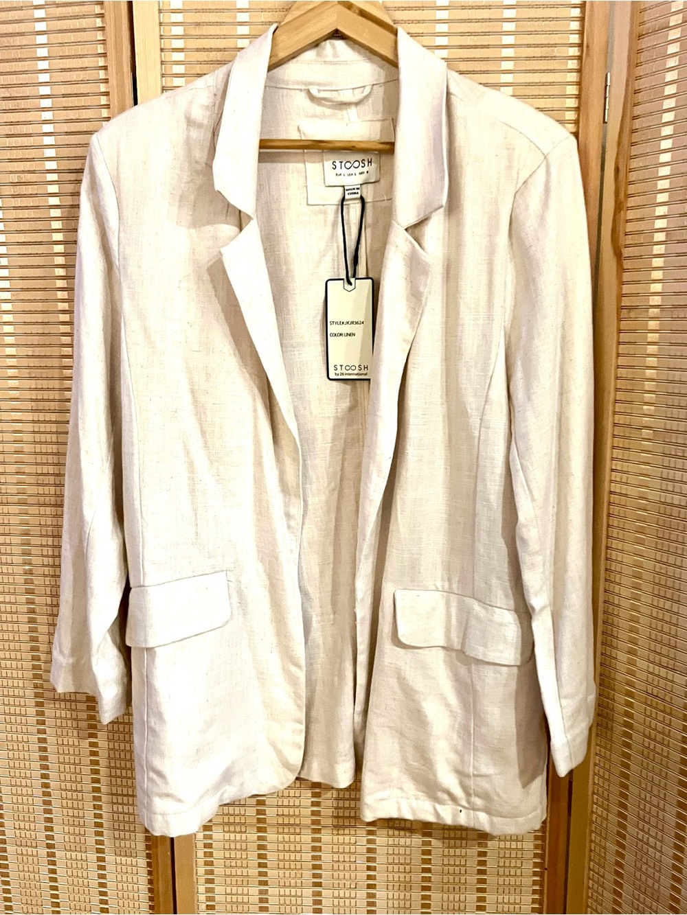 NWT Relaxed White/Beige Ladies Linen Blazer L